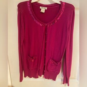 Cherokee Magenta Sequin-Trim Button Cardigan